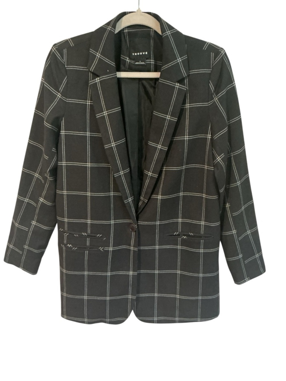 Trouvé Plaid Blazer Women Size S Black White Windowpane Jacket Tailored Chic